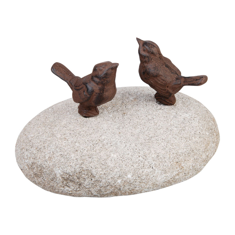 Dos pájaros sobre piedra natural redonda
