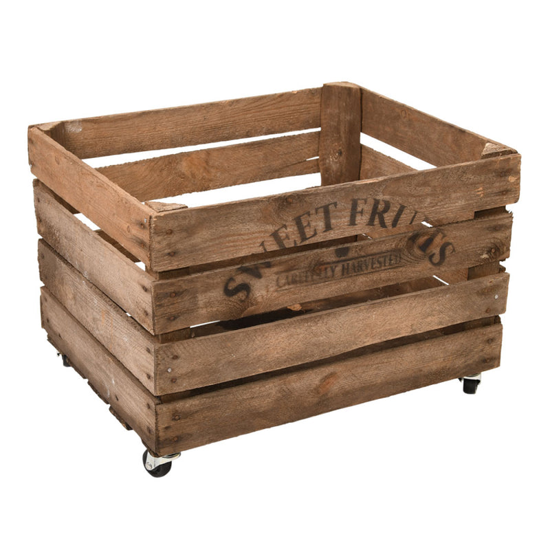Caja de madera de manzana con ruedas